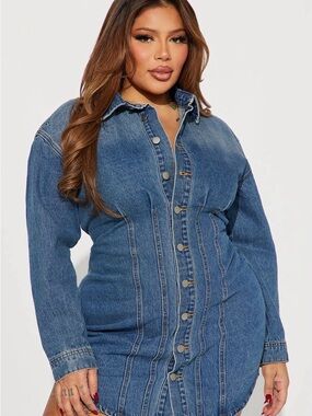 Fashion Nova Washed Blue Denim Button-Up Mini Dress “Alessandra”